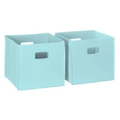 RiverRidge 2-Piece Traditional Fabric Folding Storage Bin Set In Aqua Blue
