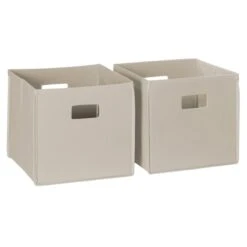 RiverRidge 2-Piece Traditional Fabric Folding Storage Bin Set In Taupe Gray