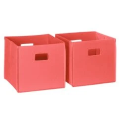 RiverRidge 2-Piece Traditional Fabric Folding Storage Bin Set In Coral Pink