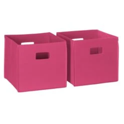 RiverRidge 2-Piece Traditional Fabric Folding Storage Bin Set In Hot Pink