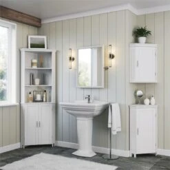 RiverRidge Somerset Single Door Transitional Wood Corner Cabinet In White -Cymax Sales 2597718 6 L