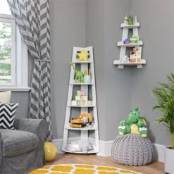 RiverRidge 5-Tier Transitional Wood Kids Corner Ladder Shelf In White -Cymax Sales 2597733 5 L