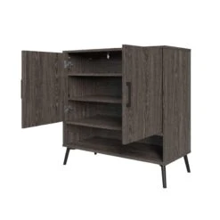RiverRidge Woodbury Transitional Wood Shoe Cabinet With Metal Legs In Gray -Cymax Sales 2597739 3 L