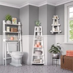 RiverRidge Amery 5-Tier Transitional Wood Corner Ladder Shelf In White -Cymax Sales 2597885 3 L