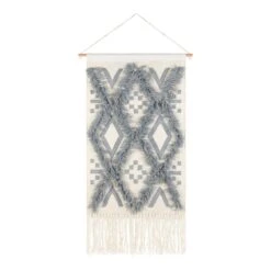 Surya Helena 48"H X 24"W Wool & Cotton Wall Hanging In Ivory/Denim