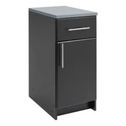 Pemberly Row Wooden 16" Base Cabinet With 1 Adjustable Shelf In Black