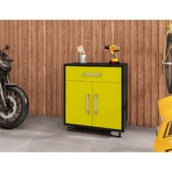 Manhattan Comfort Eiffel 1-Drawer Wood Floating Garage Storage Cabinet In Yellow -Cymax Sales 2640046 1 L