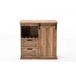 Rustic Wine Cabinet With Barn Door And 2 Drawers Natural -Cymax Sales 2646638 2 L