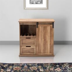 Rustic Wine Cabinet With Barn Door And 2 Drawers Natural -Cymax Sales 2646638 6 L