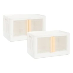 Hanamya 32 Liter Folding And Stackable Containers In White/Cream (Set Of 2)