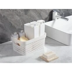 Lidded Storage Plastic Bin Organizer 5 Liter In White Set Of 6