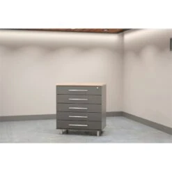 Inval 5-Drawer Garage Storage Cabinet In Dark Gray/Maple -Cymax Sales 2659436 1 L