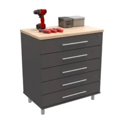 Inval 5-Drawer Garage Storage Cabinet In Dark Gray/Maple -Cymax Sales 2659436 3 L
