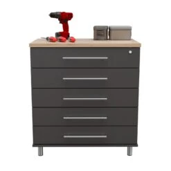 Inval 5-Drawer Garage Storage Cabinet In Dark Gray/Maple -Cymax Sales 2659436 4 L