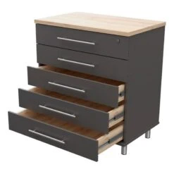 Inval 5-Drawer Garage Storage Cabinet In Dark Gray/Maple
