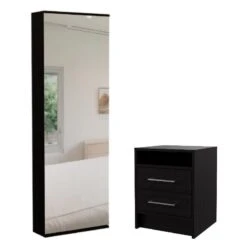 Home Square 2-Piece Set With Shoe Rack With Mirror And Nightstand