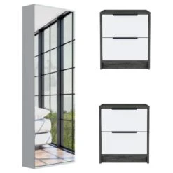 Home Square 3-Piece Set With 2 Night Stand For Bedroom And Shoe Rack