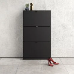 Home Square 2-Piece Set With Shoe Cabinet & 3 Drawer Shoe Cabinet In Black Matte -Cymax Sales 2685516 14 L