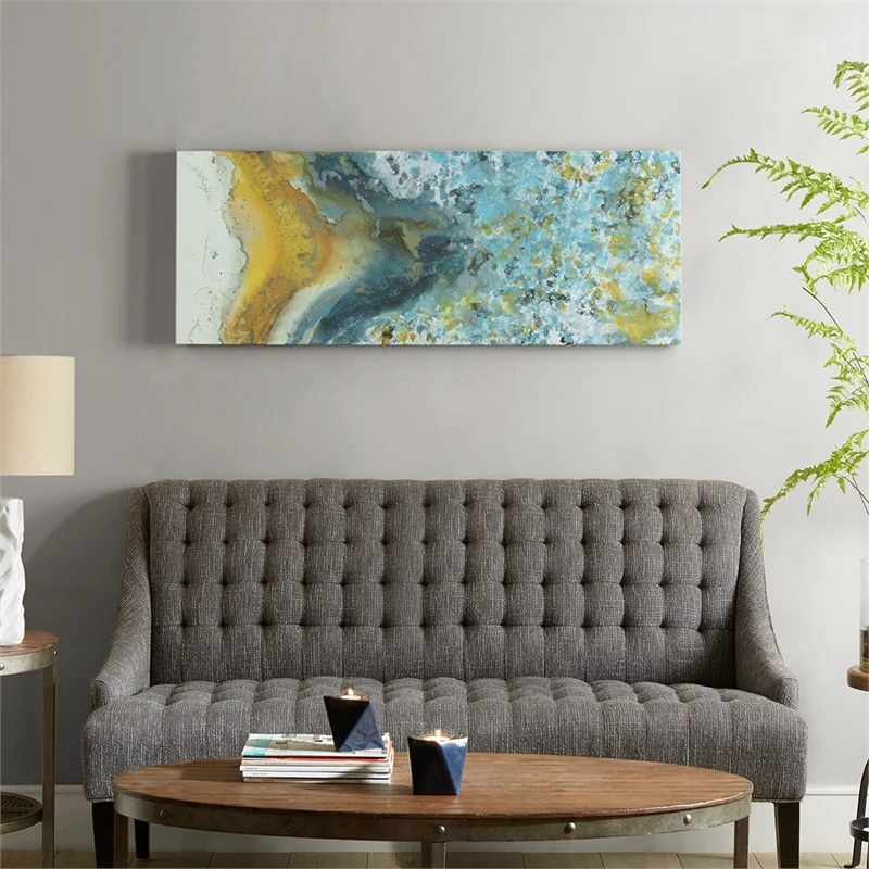 INK+IVY Shattering Rock Yellow Heavy Gel Coated Canvas In Blue 2 INK+IVY Shattering Rock Yellow Heavy Gel Coated Canvas In Blue - Image 2