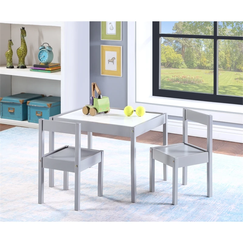 Pemberly Row 3-Piece Wood Dry Erase Kids Table & Chair Set In Gray 2 Pemberly Row 3-Piece Wood Dry Erase Kids Table & Chair Set In Gray - Image 2