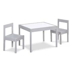 Pemberly Row 3-Piece Wood Dry Erase Kids Table & Chair Set In Gray