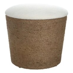 Uttermost Coastal Wood & Fabric Storage Stool In Brown/Off White