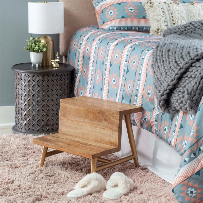 Bowery Hill Modern / Contemporary Wood And Iron Bed Step Stool In Gold 2 Bowery Hill Modern / Contemporary Wood And Iron Bed Step Stool In Gold - Image 2