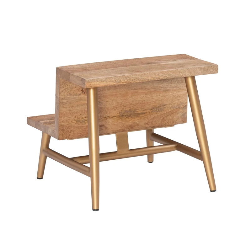 Bowery Hill Modern / Contemporary Wood And Iron Bed Step Stool In Gold 5 Bowery Hill Modern / Contemporary Wood And Iron Bed Step Stool In Gold - Image 5