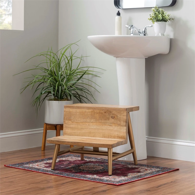 Bowery Hill Modern / Contemporary Wood And Iron Bed Step Stool In Gold 9 Bowery Hill Modern / Contemporary Wood And Iron Bed Step Stool In Gold - Image 9