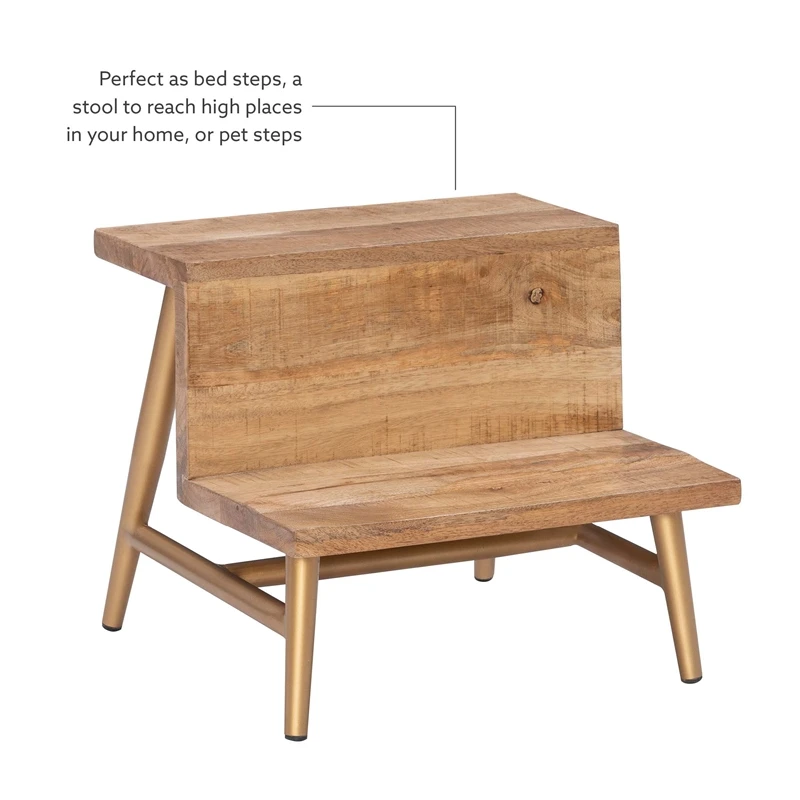 Bowery Hill Modern / Contemporary Wood And Iron Bed Step Stool In Gold 14 Bowery Hill Modern / Contemporary Wood And Iron Bed Step Stool In Gold - Image 14