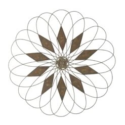 Blooming Flower Shape Indoor And Outdoor Metal Wall Decor Rustic Brown