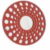 Contemporary Wooden Round Wall Decor With Circle Cut Outs Red And Silver