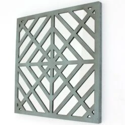 Contemporary Mirrored Wall Decor With Geometric Overlay On Top Blue And Silver