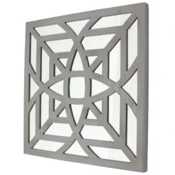 23 X 23 Mirrored Wall Decor With Geometric Wood Cut Out Gray