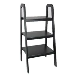 3 Tier Wooden Storage Ladder Stand With Open Back And Sides Black