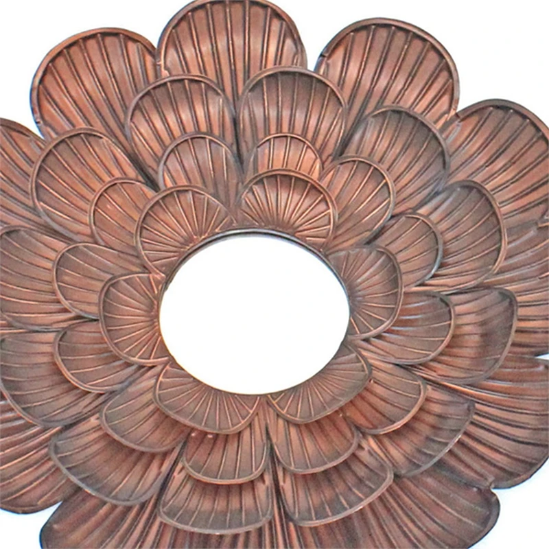 Blooming Metal Flower Wall Decor Mirror Set Of 3 Copper 2 Blooming Metal Flower Wall Decor Mirror Set Of 3 Copper - Image 2