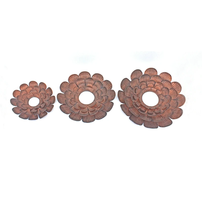 Blooming Metal Flower Wall Decor Mirror Set Of 3 Copper 1 Blooming Metal Flower Wall Decor Mirror Set Of 3 Copper