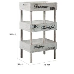 Wooden Storage Shelf With 3 Open Cases And Cut Out Handle Antique White -Cymax Sales 2736877 4 L