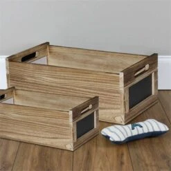 Chalkboard Inserted Wooden Storage Box With Cutout Handles Set Of 4 Brown -Cymax Sales 2737143 10 L