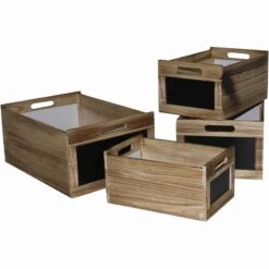 Chalkboard Inserted Wooden Storage Box With Cutout Handles Set Of 4 Brown
