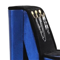 Benzara Wood & Velvet High Heel Shoe Jewelry Box With 3 Hooks In Blue 6 Benzara Wood & Velvet High Heel Shoe Jewelry Box With 3 Hooks In Blue -Cymax Sales 2737700 1 L