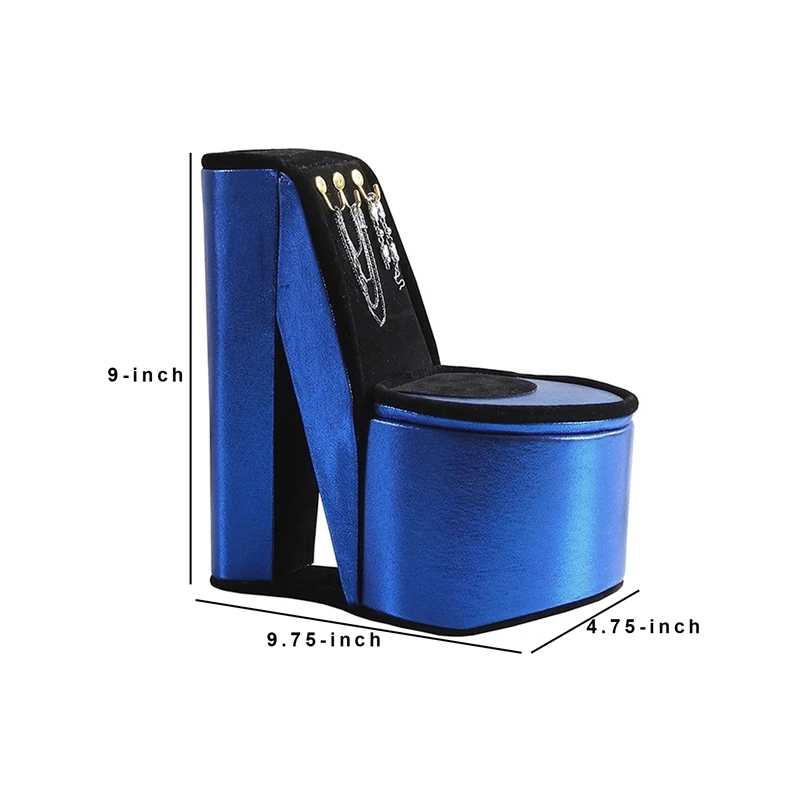 Benzara Wood & Velvet High Heel Shoe Jewelry Box With 3 Hooks In Blue 2 Benzara Wood & Velvet High Heel Shoe Jewelry Box With 3 Hooks In Blue - Image 2