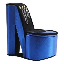 Benzara Wood & Velvet High Heel Shoe Jewelry Box With 3 Hooks In Blue