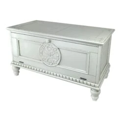 Accent Chest With Drop Down Storage And Carved Details White