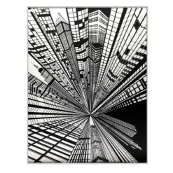 Wall Art With Painted Multiple Buildings And Metal Frame Black