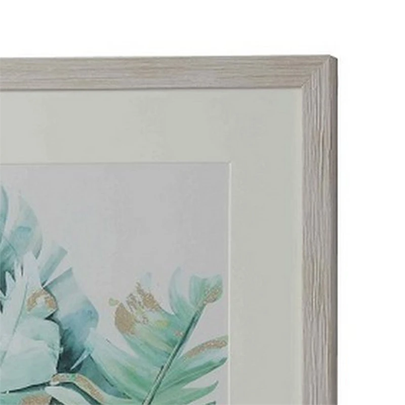 Wall Art With Painted Tropical Leaves Set Of 2 Gray And Green 2 Wall Art With Painted Tropical Leaves Set Of 2 Gray And Green - Image 2