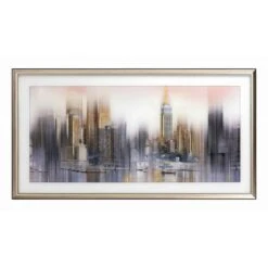 Wall Art With Resin Frame And Blurred Cityscape Painted Design Gold
