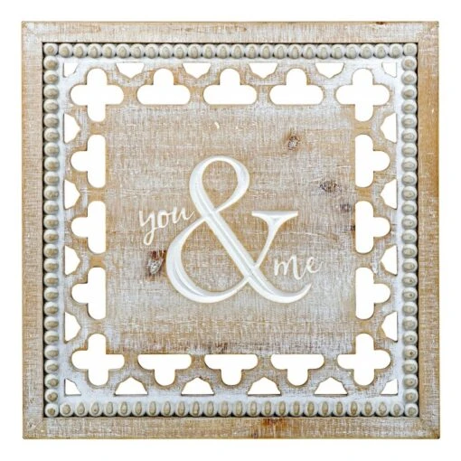 'HomeRoots 'Brown And White Manufactured Wood You And Me Wall Decor -Cymax Sales 2748219 L