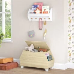 Kids Catch-All Toy Storage Box - Light Woodgrain 26 Kids Catch-All Toy Storage Box - Light Woodgrain -Cymax Sales 2750166 12 L