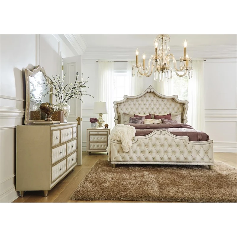 Coaster Antonella 7-Drawer Upholstered Velvet Dresser In Ivory And Camel 3 Coaster Antonella 7-Drawer Upholstered Velvet Dresser In Ivory And Camel - Image 3